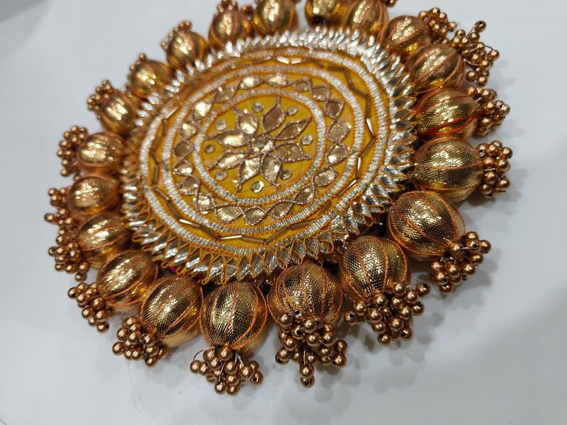 SELLPLUS Handmade Decorative Pooja Thali, Puja Plate, Decoratve Pooja Plates for Festivals (Yellow) - Image 2