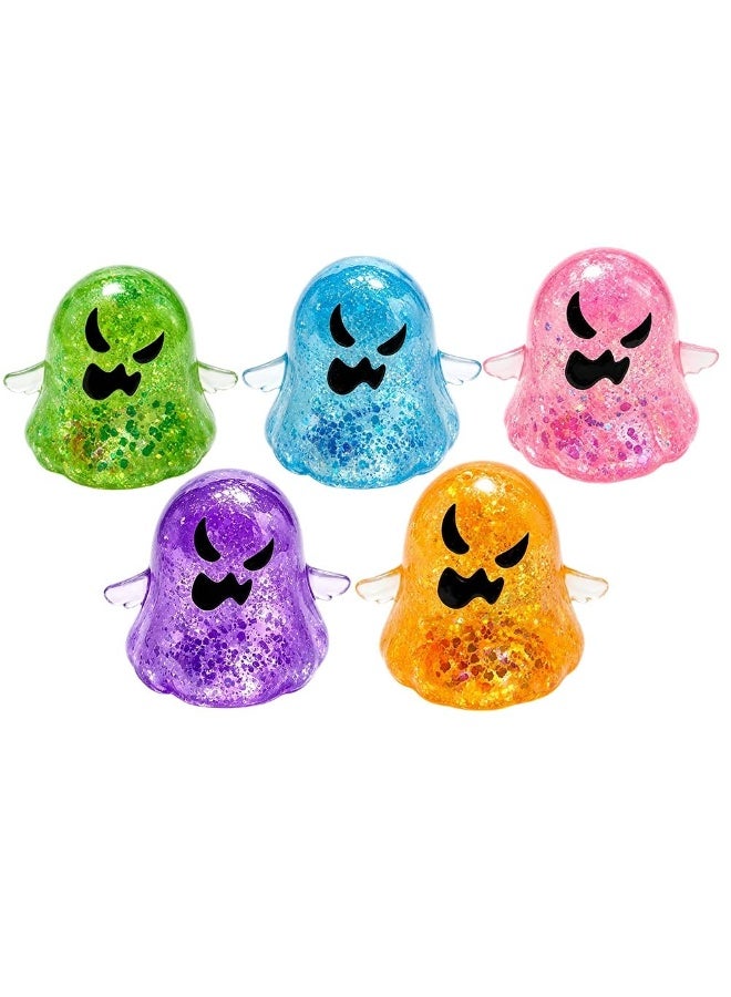 Ghost Squishy Glitter Halloween Spooky Ghost Squeeze Stress Ball | Translucent TPR composite with flowing glitter slow rebound tear resistant shell for desk decor(5PCS A) - Image 1