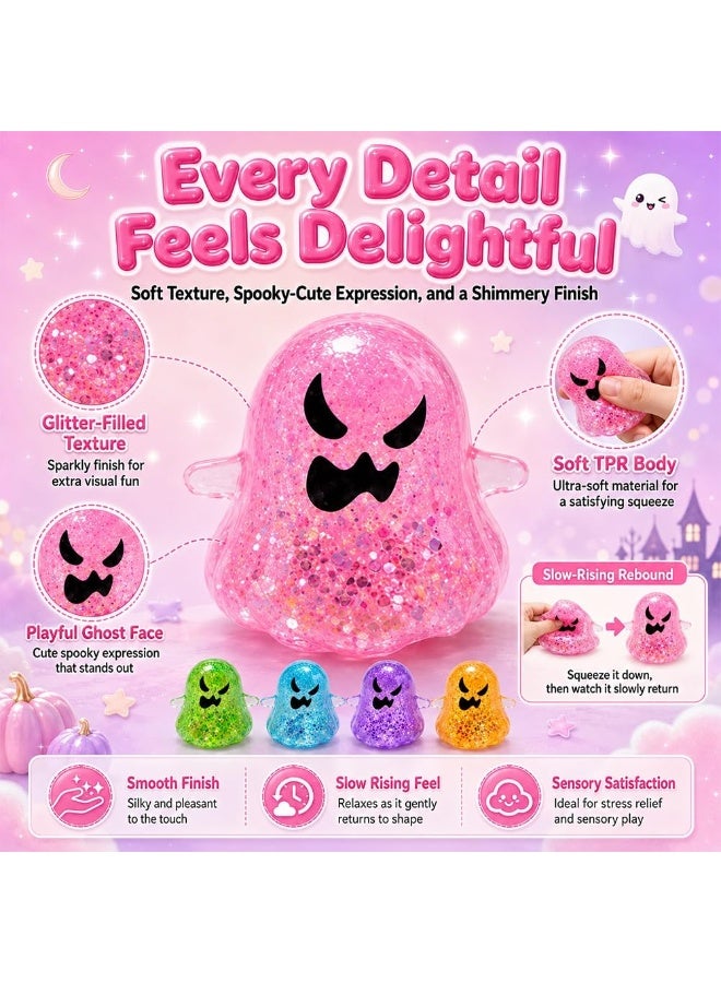 Ghost Squishy Glitter Halloween Spooky Ghost Squeeze Stress Ball | Translucent TPR composite with flowing glitter slow rebound tear resistant shell for desk decor(5PCS A) - Image 4