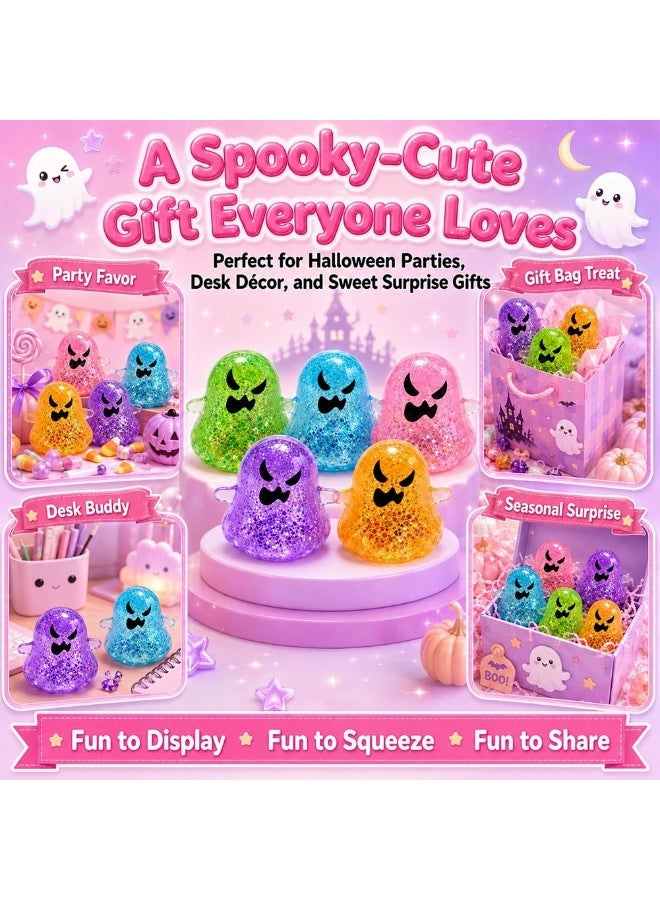 Ghost Squishy Glitter Halloween Spooky Ghost Squeeze Stress Ball | Translucent TPR composite with flowing glitter slow rebound tear resistant shell for desk decor(5PCS A) - Image 3