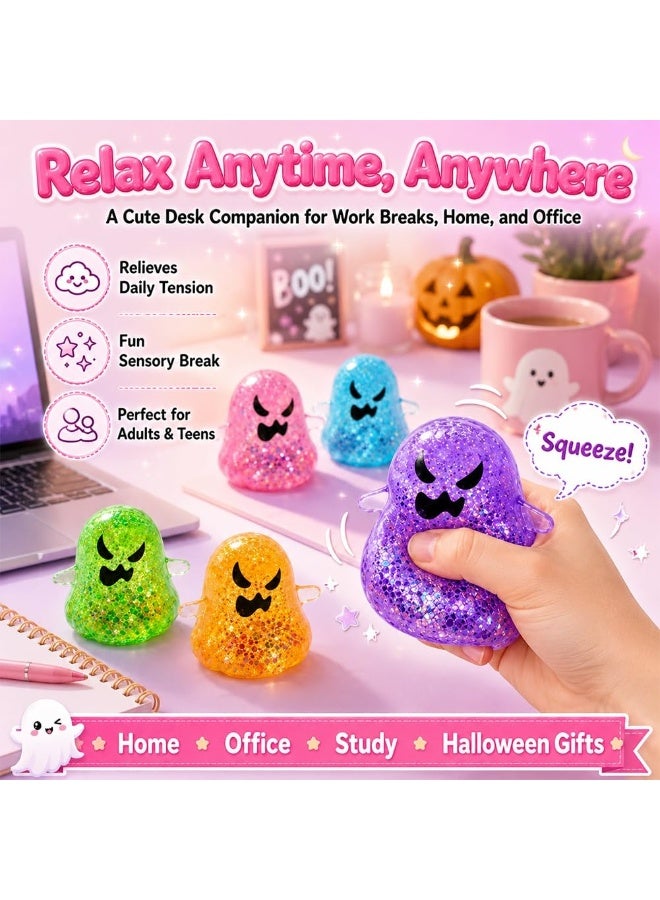Ghost Squishy Glitter Halloween Spooky Ghost Squeeze Stress Ball | Translucent TPR composite with flowing glitter slow rebound tear resistant shell for desk decor(5PCS A) - Image 5