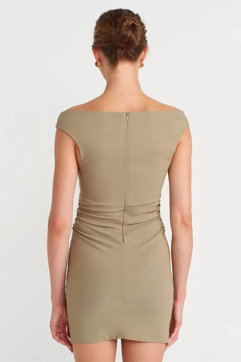 Dilvin Khaki Green DILVIN Bodycon Mini Bardot Dress for Women | Best Price UAE