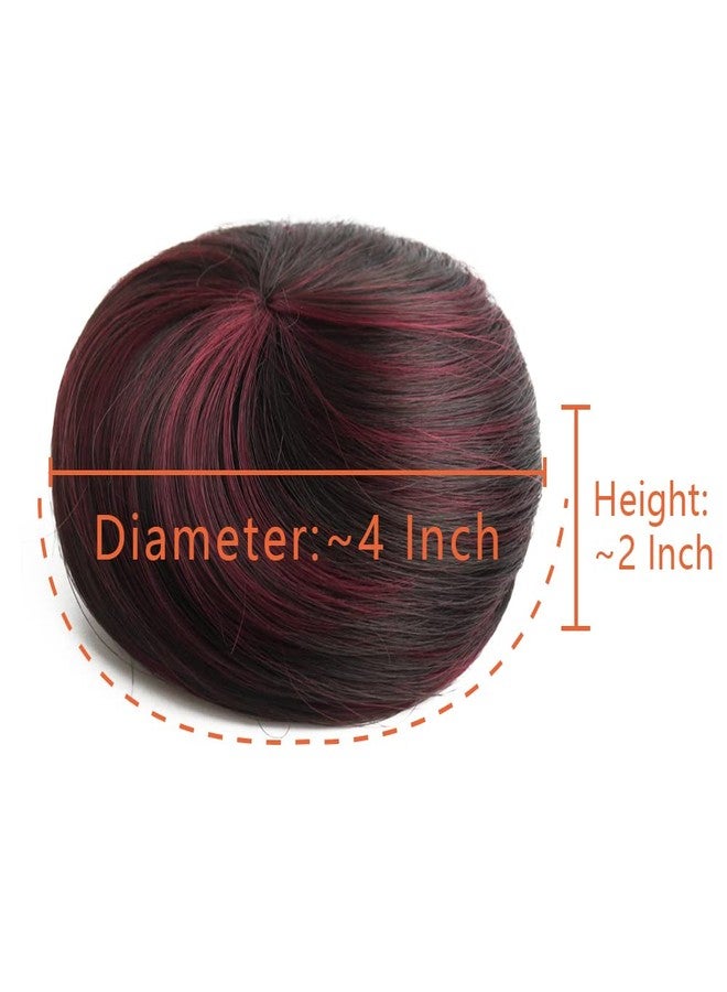 اتش اس بي جيه اتش تي ام HSPJHTM قطعتان من وصلات شعر الكعكة، إكسسوارات شعر للشعر المستعار، قطع شعر مرفوعة، ربطات شعر مجعدة ومموجة، وصلات شعر كعكة ذيل حصان فوضوية للنساء والفتيات - مزيج من البني الداكن والنبيذي - Image 3