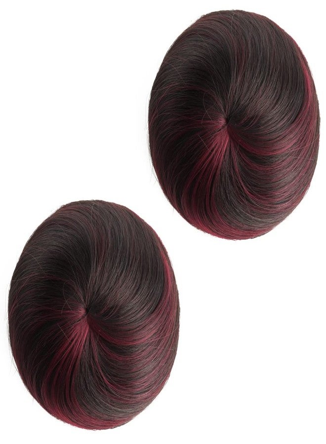 اتش اس بي جيه اتش تي ام HSPJHTM قطعتان من وصلات شعر الكعكة، إكسسوارات شعر للشعر المستعار، قطع شعر مرفوعة، ربطات شعر مجعدة ومموجة، وصلات شعر كعكة ذيل حصان فوضوية للنساء والفتيات - مزيج من البني الداكن والنبيذي - Image 1