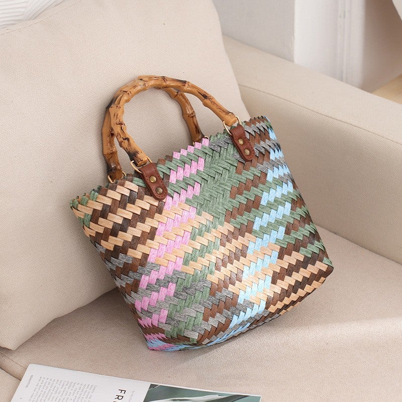2024 Spring New New Chinese Style Women'S Handbag Woven Bag Women'S Bag Large Capacity Tote Bag Straw Woven Bag - Image 1