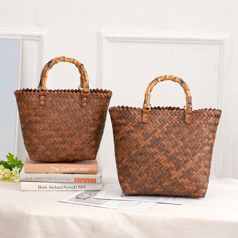 2024 Spring New New Chinese Style Women'S Handbag Woven Bag Women'S Bag Large Capacity Tote Bag Straw Woven Bag - Image 2