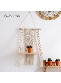 TMS tms Macramé Wall Hanging Shelf Pine Wood Floating Shelve with Wooden Dowel Modern Chic Woven Décor for Dorm Living Room Nursery Off-White (10X5X20 inch) (TMS-WS-113)  - Image 4