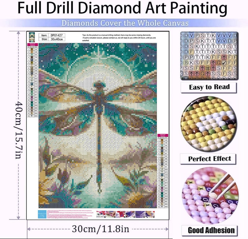 AIBOERL Dragonfly Diamond Art Kits for Adults,Dragonfly 5D Diamond Painting Kits for Adults Beginners,DIY Full Round Drill Diamond Dot Painting Gem Art Kits for Adult,Home Wall Decor 12x16Inch - Image 4