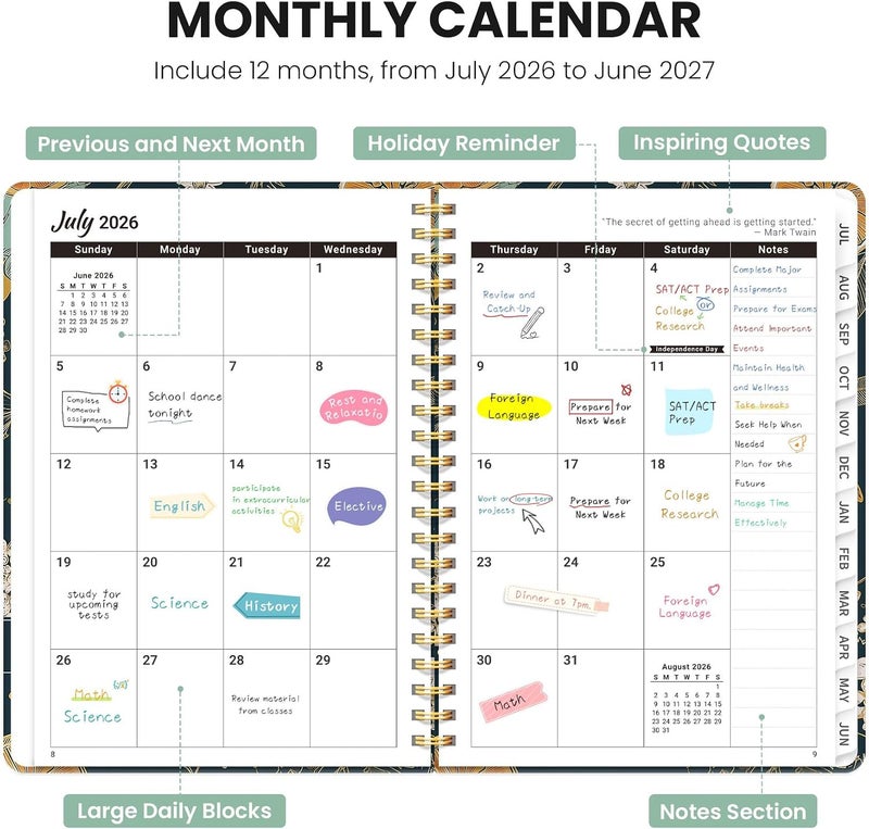 ZOTIA Planner 2026-2027, Monthly and Weekly Academic Planner July 2026 - June 2027, Hardcover Student Teacher Planning Agenda Calendar Book with Tabs, Perfect for Office School Supplies, A5 (6.3" x 8.5 - Image 2