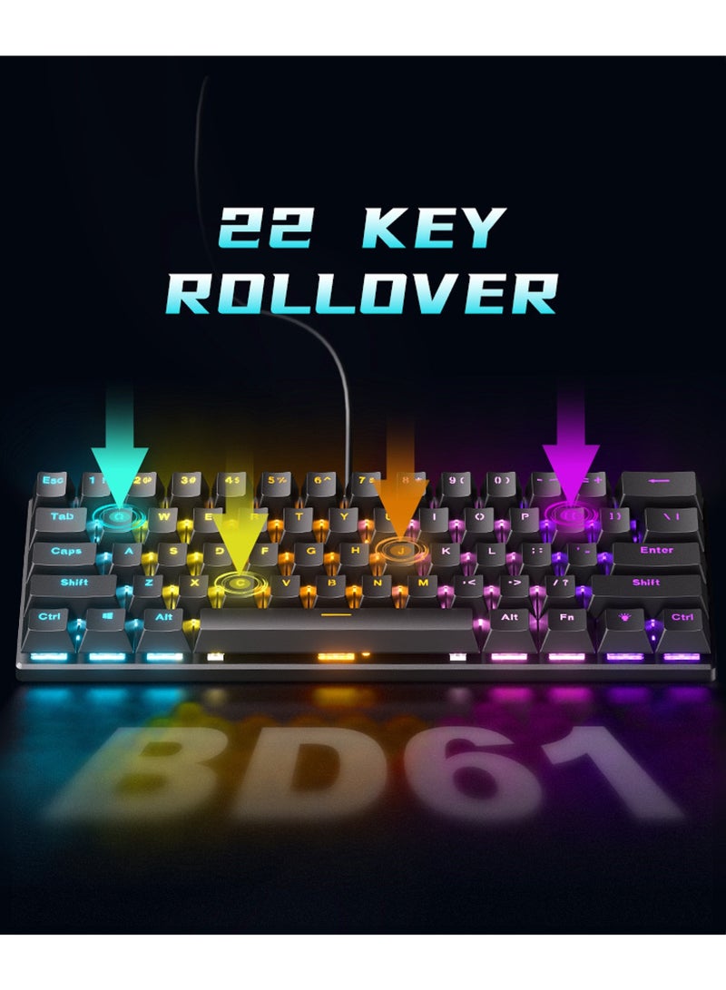 61-Key Mechanical Keyboard - Red Switch - Wired Keyboard - RGB Lighting Effect - Gaming Keyboard - Office Keyboard - Computer Keyboard - Supports Windows and Mac
