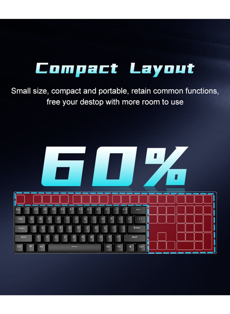 61-Key Mechanical Keyboard - Red Switch - Wired Keyboard - RGB Lighting Effect - Gaming Keyboard - Office Keyboard - Computer Keyboard - Supports Windows and Mac