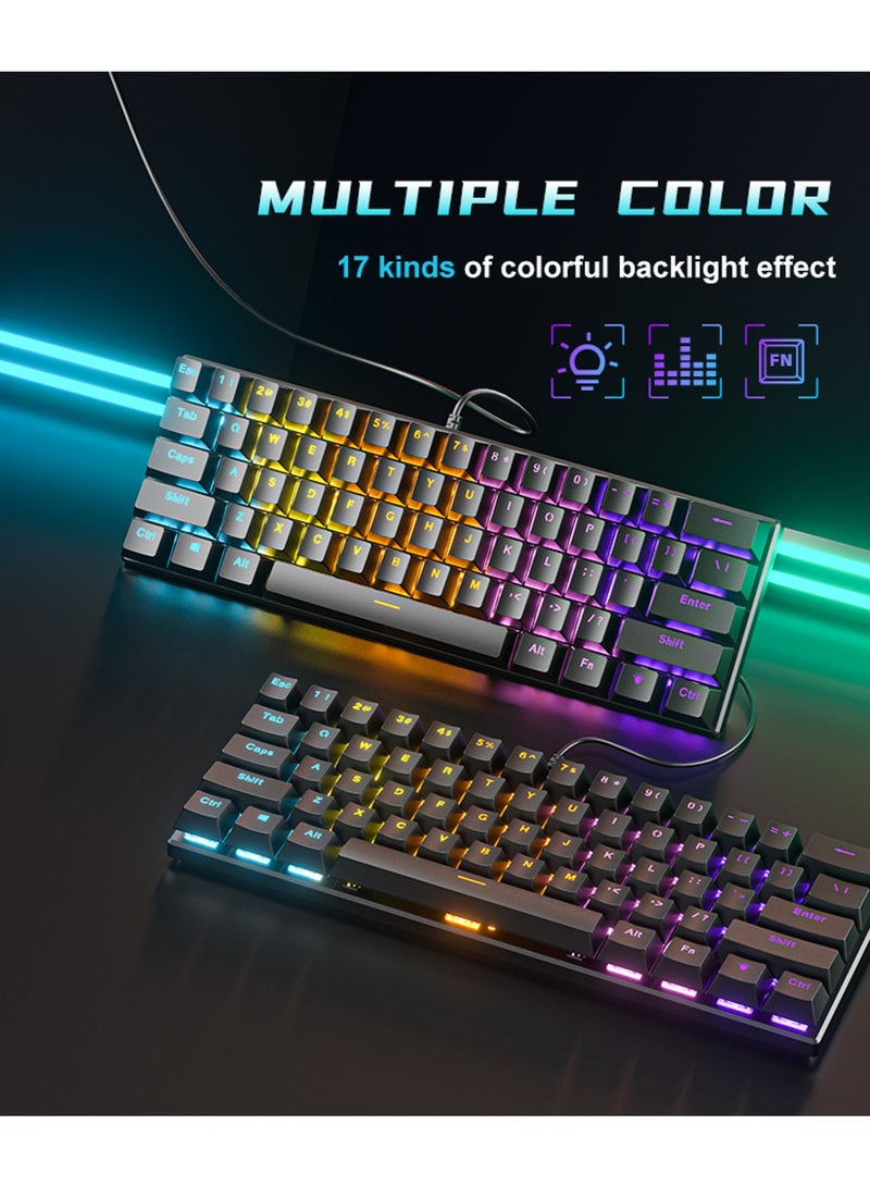 61-Key Mechanical Keyboard - Red Switch - Wired Keyboard - RGB Lighting Effect - Gaming Keyboard - Office Keyboard - Computer Keyboard - Supports Windows and Mac