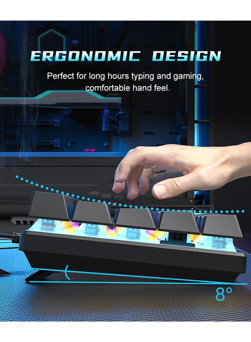 61-Key Mechanical Keyboard - Red Switch - Wired Keyboard - RGB Lighting Effect - Gaming Keyboard - Office Keyboard - Computer Keyboard - Supports Windows and Mac