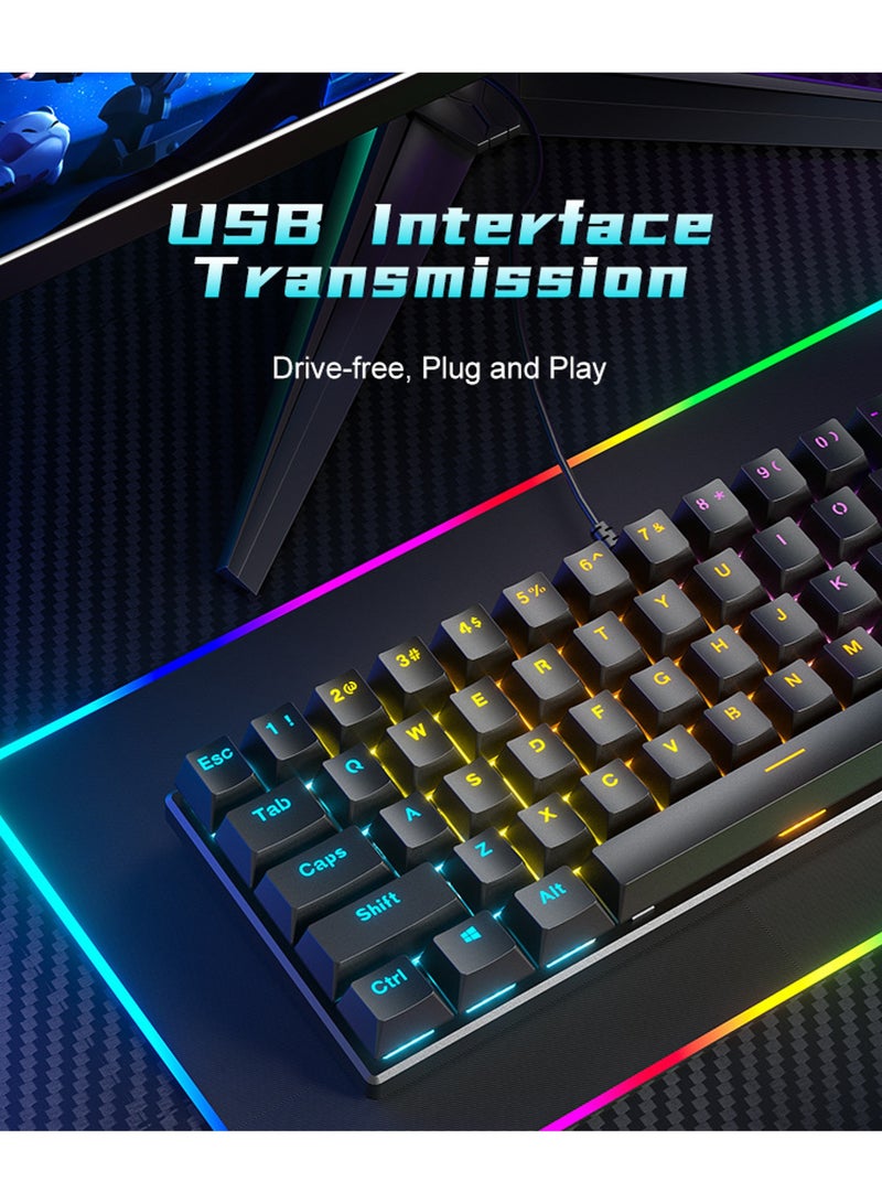 61-Key Mechanical Keyboard - Red Switch - Wired Keyboard - RGB Lighting Effect - Gaming Keyboard - Office Keyboard - Computer Keyboard - Supports Windows and Mac