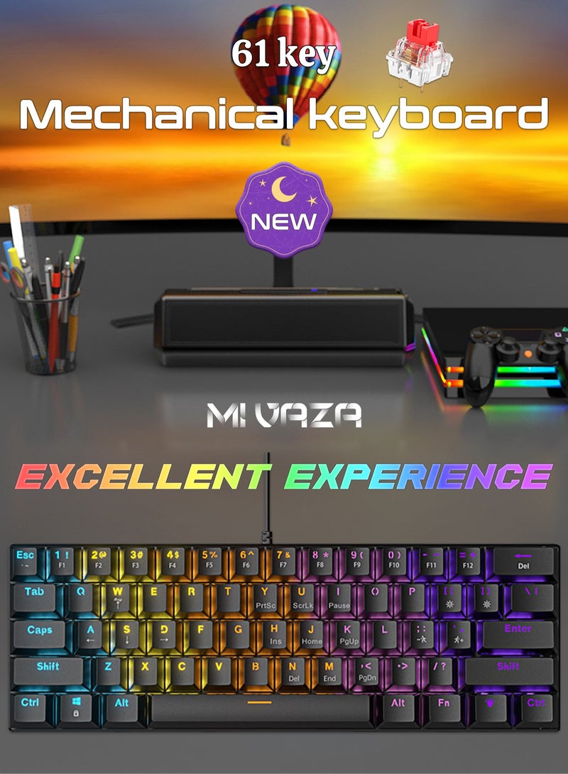 61-Key Mechanical Keyboard - Red Switch - Wired Keyboard - RGB Lighting Effect - Gaming Keyboard - Office Keyboard - Computer Keyboard - Supports Windows and Mac