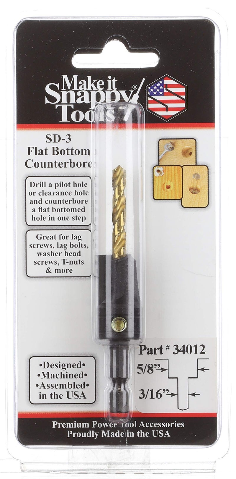 Make It Snappy Tools 3/16 Inch X 5/8 Inch 3-Flute Flat Bottom Counterbore With Tin Coated Twist Drill #34012 - Image 2