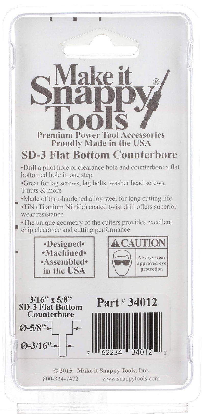 Make It Snappy Tools 3/16 Inch X 5/8 Inch 3-Flute Flat Bottom Counterbore With Tin Coated Twist Drill #34012 - Image 3