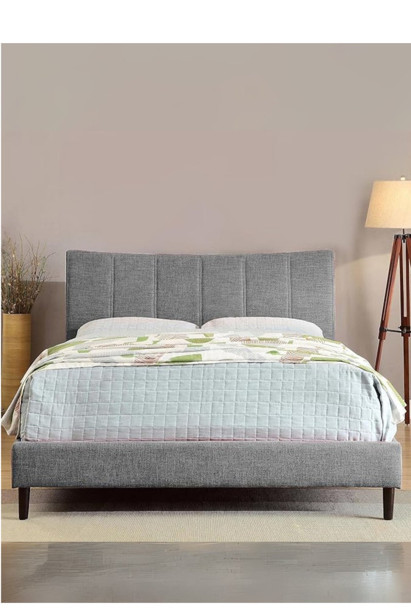 Karnak Modern Upholstered Bed Frame –  Fabric Bed with Padded Headboard, Wooden Legs – King Size 180Cm x 200cm  Grey