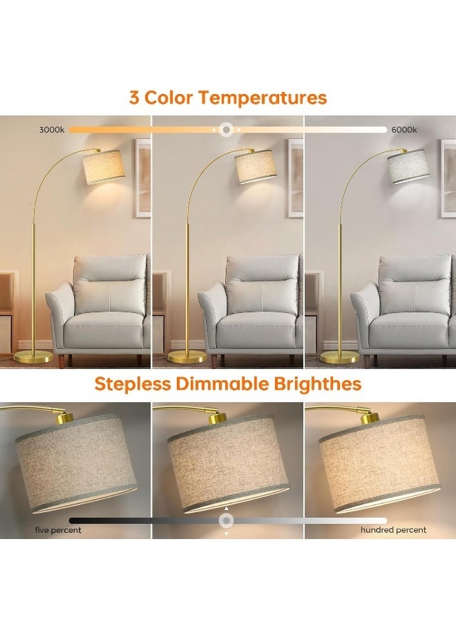 SHEIDLIN Gold Arc Floor Lamp with Remote Control, 3 Color Temperatures Dimmable, Linen Shade for Living Room Bedroom - Image 5