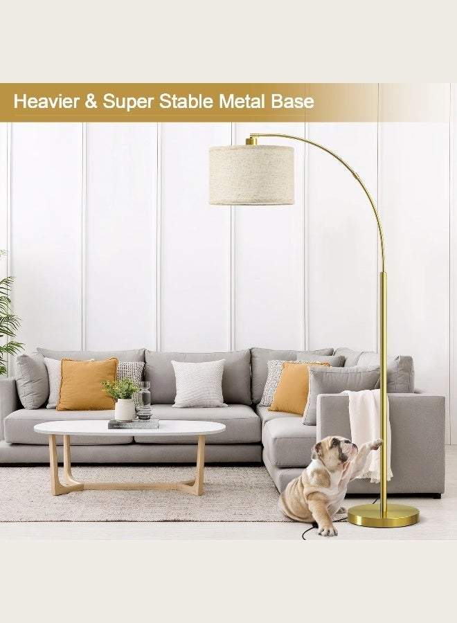 SHEIDLIN Gold Arc Floor Lamp with Remote Control, 3 Color Temperatures Dimmable, Linen Shade for Living Room Bedroom - Image 3