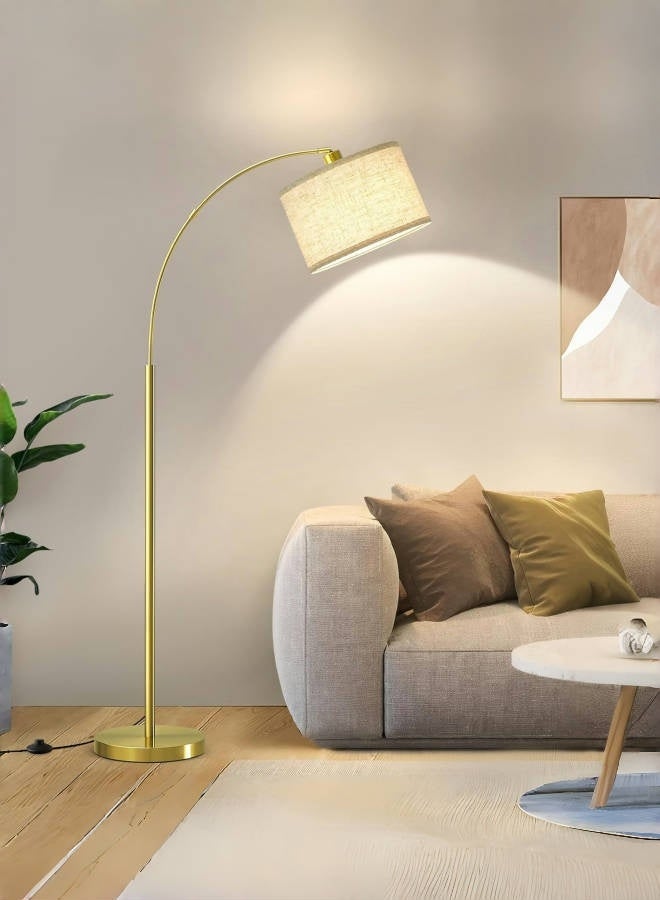 SHEIDLIN Gold Arc Floor Lamp with Remote Control, 3 Color Temperatures Dimmable, Linen Shade for Living Room Bedroom - Image 1