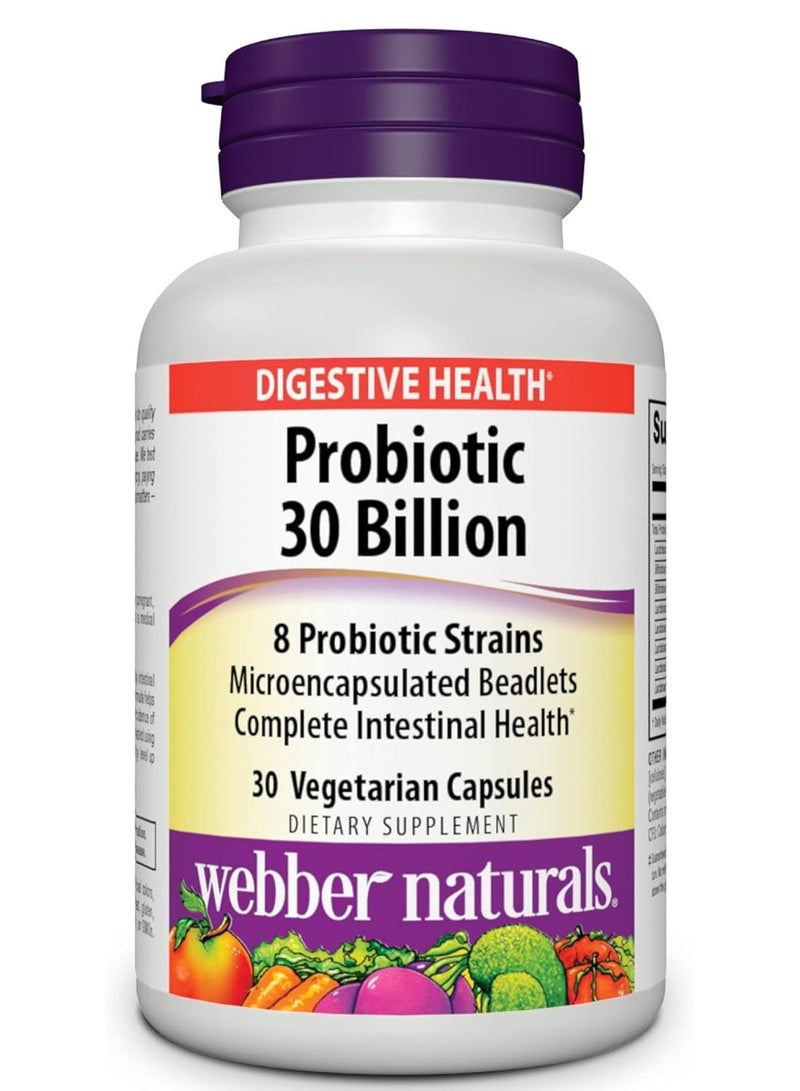 Webber naturals Digestive Health Probiotic 30 Billion, 8 Probiotic Strains, 30 Vegetarian Capsules - Image 2