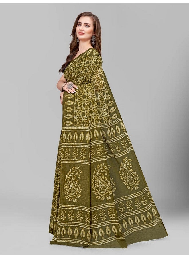 RATAN Pure Cotton Printed Mulmul Saree for Women with Blouse Piece (GDBT-BP-1042-MHD) - Image 4