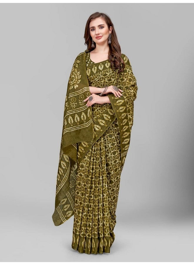 RATAN Pure Cotton Printed Mulmul Saree for Women with Blouse Piece (GDBT-BP-1042-MHD) - Image 5