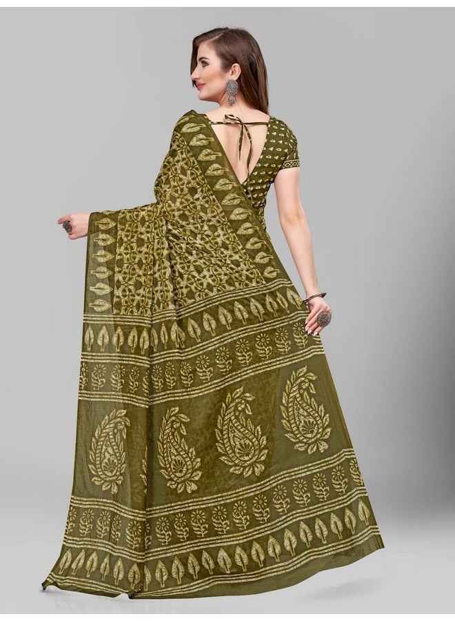 RATAN Pure Cotton Printed Mulmul Saree for Women with Blouse Piece (GDBT-BP-1042-MHD) - Image 2