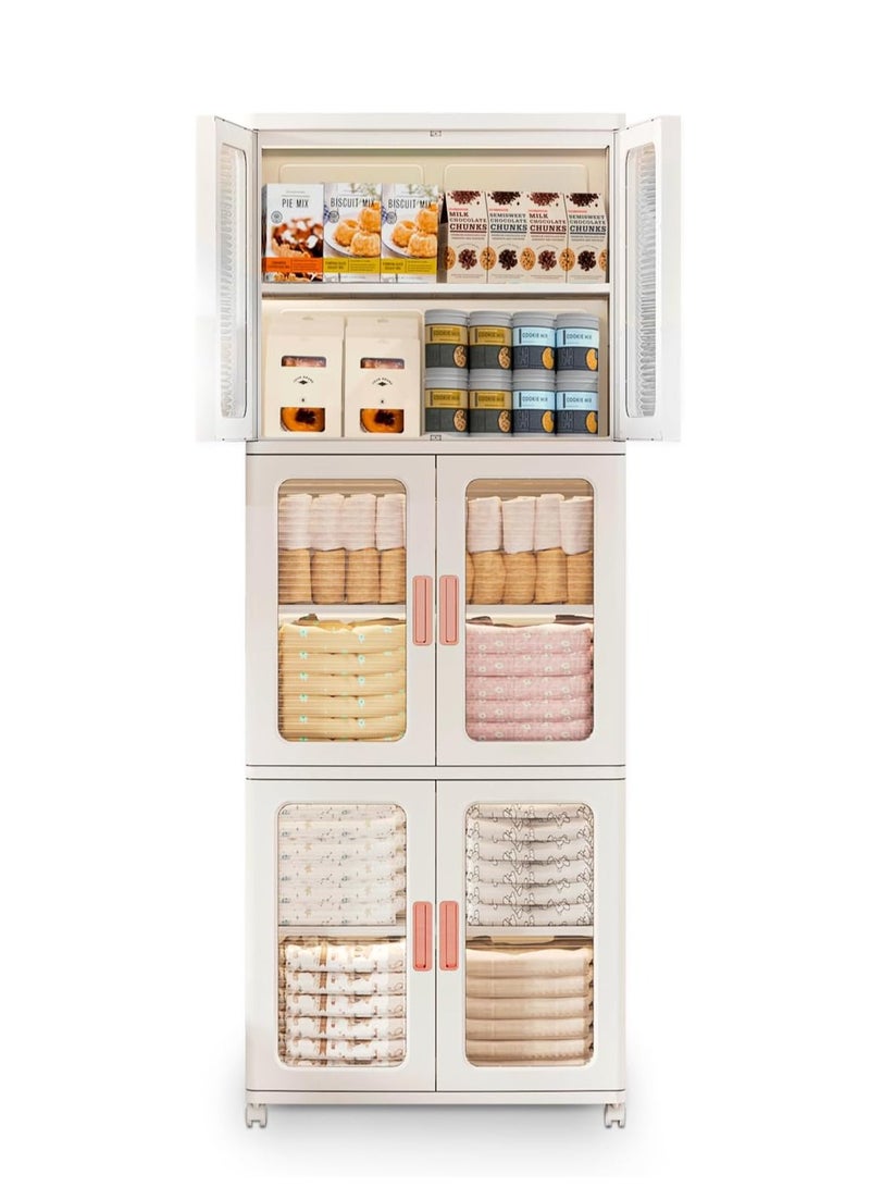 Storage Bins with Lids and Doors Storage Cabinet with Wheels Plastic Stackable Pantry Cabinet Cupboard Closet Foldable Kitchen Collapsible Storage Bins for Book Snack and Bathroom Organizer - Image 1