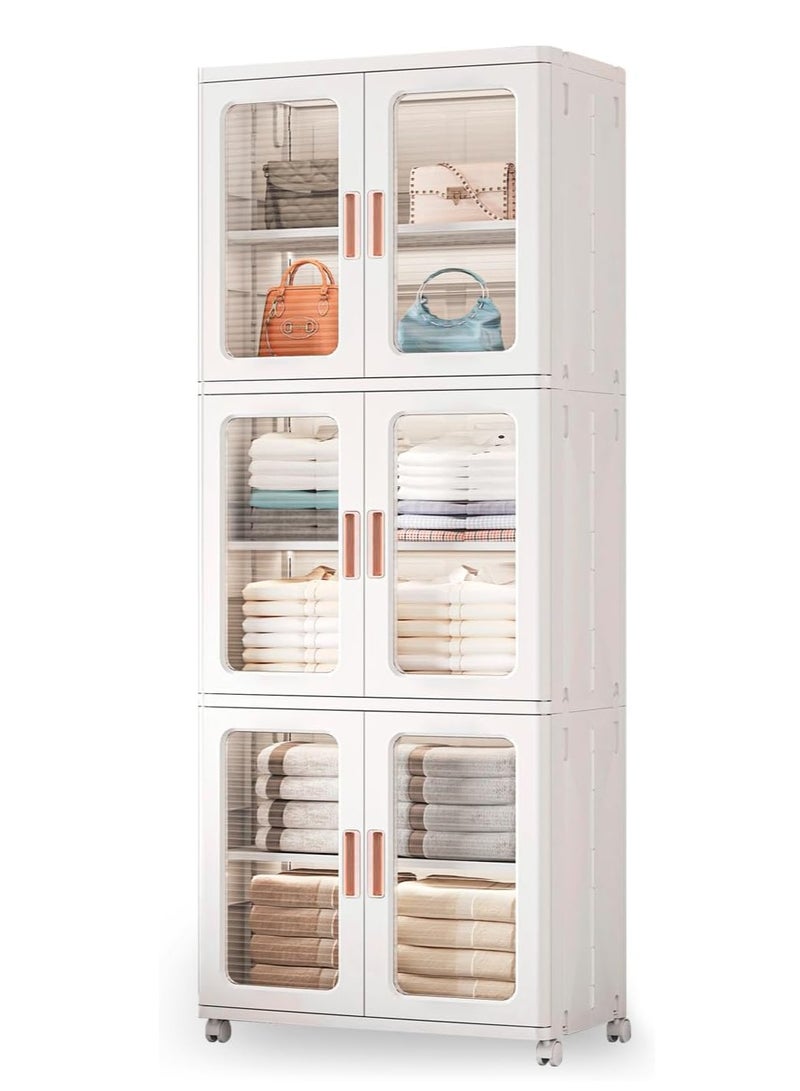 Storage Bins with Lids and Doors Storage Cabinet with Wheels Plastic Stackable Pantry Cabinet Cupboard Closet Foldable Kitchen Collapsible Storage Bins for Book Snack and Bathroom Organizer - Image 2