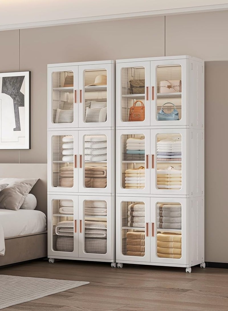 Storage Bins with Lids and Doors Storage Cabinet with Wheels Plastic Stackable Pantry Cabinet Cupboard Closet Foldable Kitchen Collapsible Storage Bins for Book Snack and Bathroom Organizer - Image 3