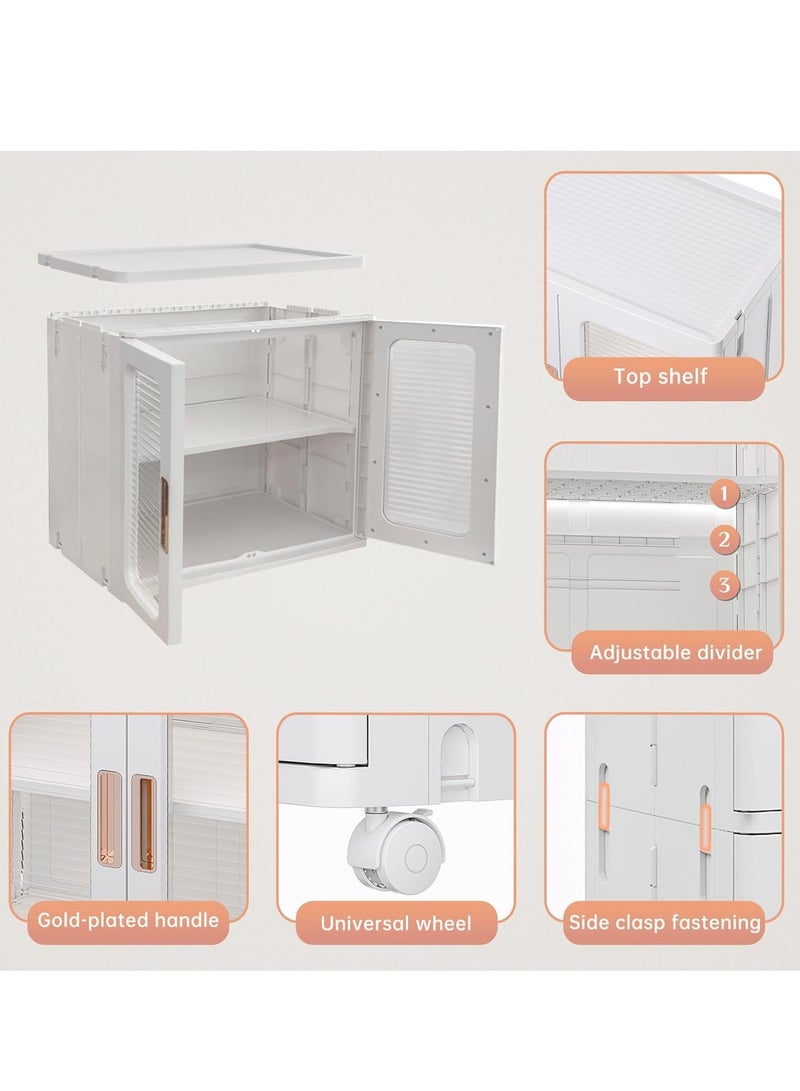 Storage Bins with Lids and Doors Storage Cabinet with Wheels Plastic Stackable Pantry Cabinet Cupboard Closet Foldable Kitchen Collapsible Storage Bins for Book Snack and Bathroom Organizer - Image 4