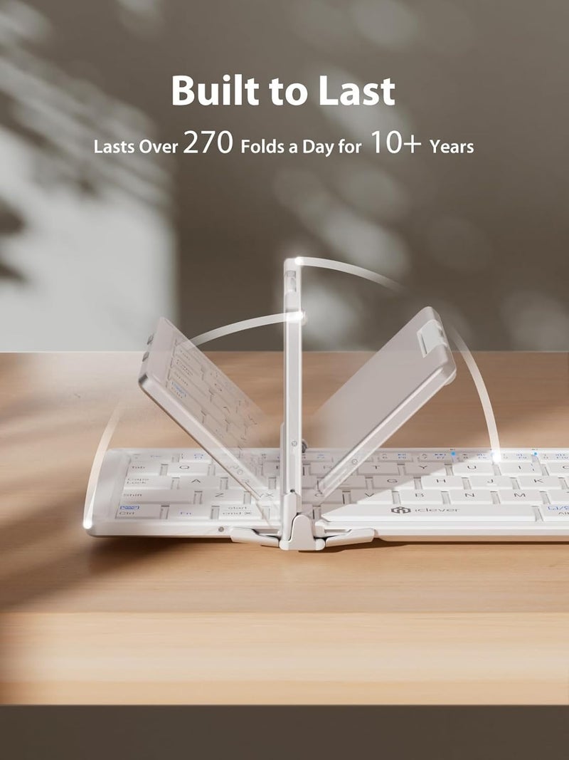 iClever Bluetooth Keyboard with Touchpad, Foldable Keyboard, Metal Body, Gesture Support, USB-C Charge, Pocket-Size Wireless for Travel, iPad, iPhone, Android, Windows, Silver White - Image 4