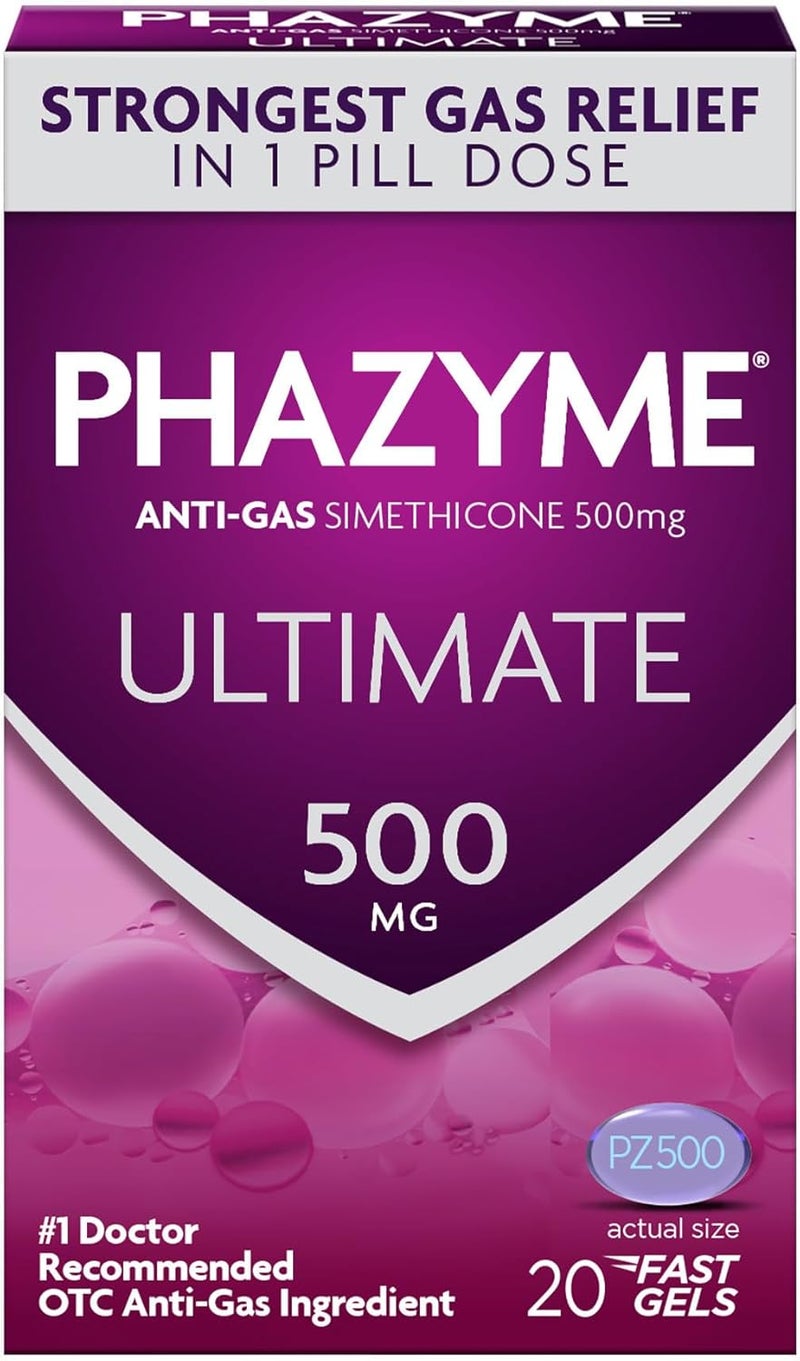 Phazyme Gas Relief Ultimate Gas and Bloating Relief for Adults 500 mg Simethicone Fast Gels 20 Count - Image 1