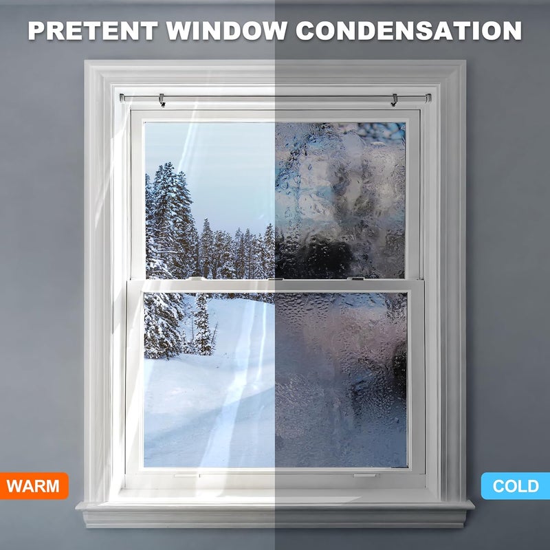 AGHITG طقم عزل النوافذ، 63 إنش × 33 قدم من البلاستيك لعزل الشتاء، شريط لاصق مزدوج الجوانب لعزل النوافذ في الشتاء، بلاستيك مانع للتسرب للنوافذ 10-3'x5' - Image 2