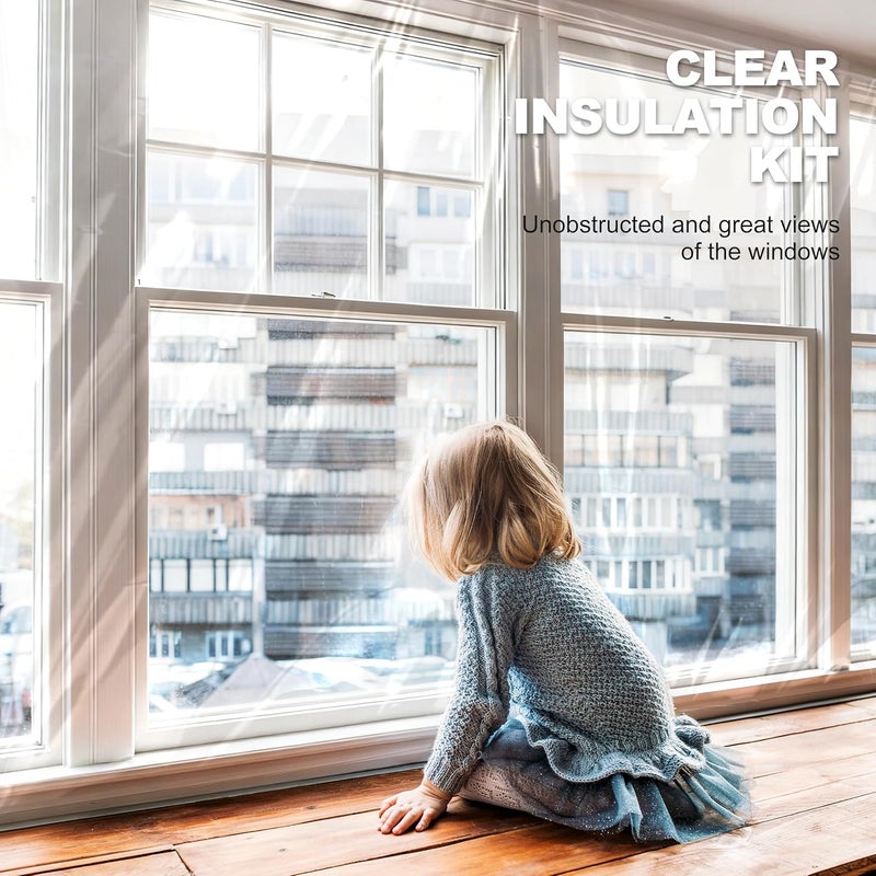 AGHITG طقم عزل النوافذ، 63 إنش × 33 قدم من البلاستيك لعزل الشتاء، شريط لاصق مزدوج الجوانب لعزل النوافذ في الشتاء، بلاستيك مانع للتسرب للنوافذ 10-3'x5' - Image 3