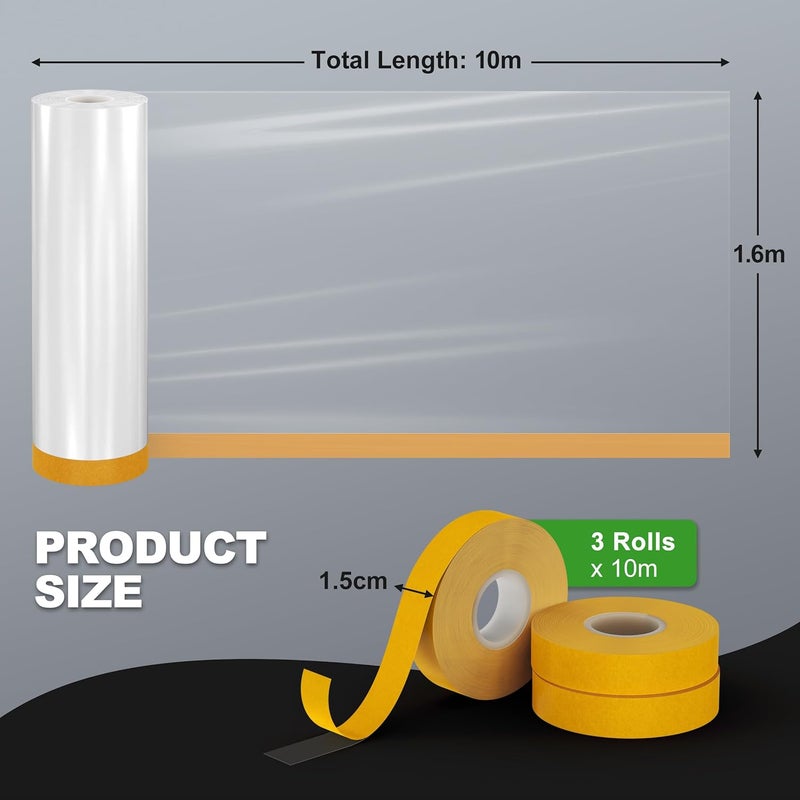 AGHITG طقم عزل النوافذ، 63 إنش × 33 قدم من البلاستيك لعزل الشتاء، شريط لاصق مزدوج الجوانب لعزل النوافذ في الشتاء، بلاستيك مانع للتسرب للنوافذ 10-3'x5' - Image 4