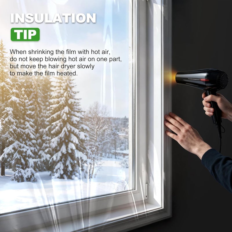 AGHITG طقم عزل النوافذ، 63 إنش × 33 قدم من البلاستيك لعزل الشتاء، شريط لاصق مزدوج الجوانب لعزل النوافذ في الشتاء، بلاستيك مانع للتسرب للنوافذ 10-3'x5' - Image 5