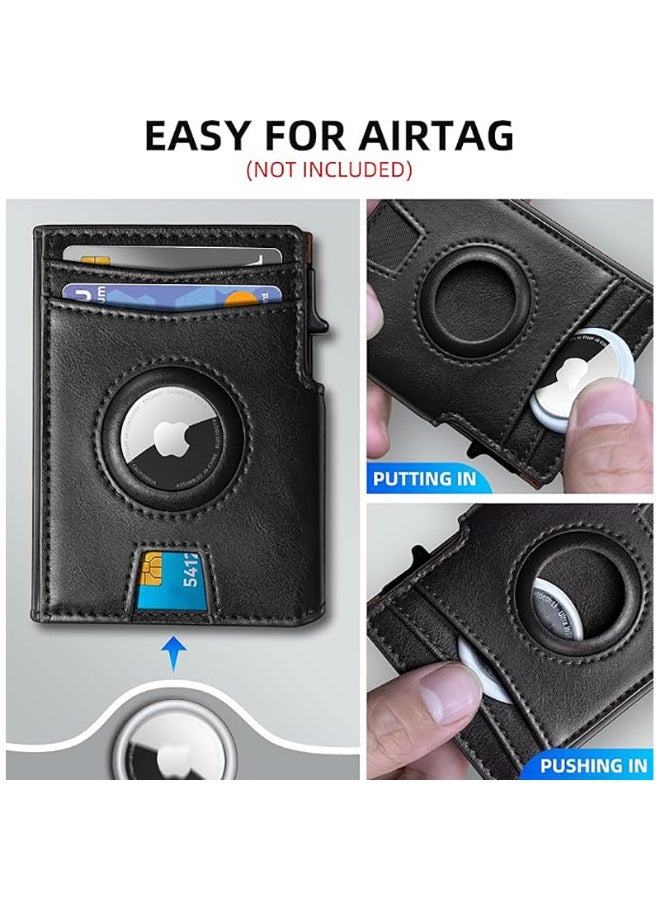 حافظة بطاقات ائتمان بتصميم منبثق مع حماية RFID، محفظة AirTag للرجال مع مشبك نقود، تتسع حتى 10 بطاقات، هيكل معدني نحيف وذكي بآلية منبثقة، غطاء قابل للفتح مع إغلاق مغناطيسي، محفظة مانعة لقراءة RFID - Image 4