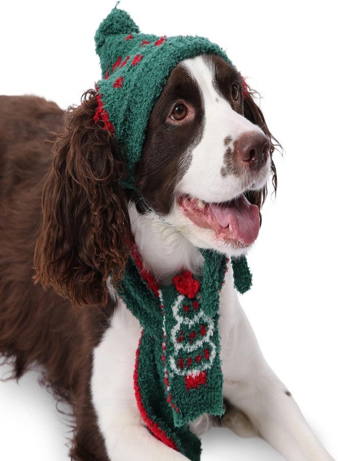 بوماي بوريتي طقم قبعة ووشاح للكلاب من بوميبوريتي، قطعتان، زيّان دافئان للكلاب في عيد الميلاد، قبعة ووشاح دافئان لتزيين حفلات رأس السنة، مدفأة للرقبة والأذنين مناسبة للكلاب الصغيرة والمتوسطة والكبيرة، أخضر، مقاس كبير جدًا (XL) - Image 1