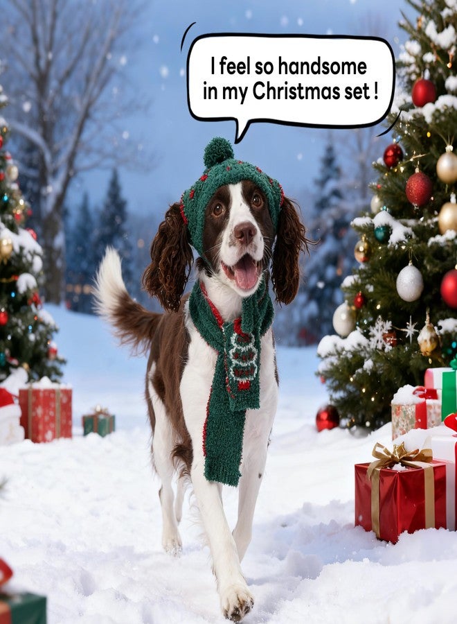 بوماي بوريتي طقم قبعة ووشاح للكلاب من بوميبوريتي، قطعتان، زيّان دافئان للكلاب في عيد الميلاد، قبعة ووشاح دافئان لتزيين حفلات رأس السنة، مدفأة للرقبة والأذنين مناسبة للكلاب الصغيرة والمتوسطة والكبيرة، أخضر، مقاس كبير جدًا (XL) - Image 4