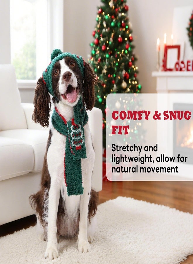 بوماي بوريتي طقم قبعة ووشاح للكلاب من بوميبوريتي، قطعتان، زيّان دافئان للكلاب في عيد الميلاد، قبعة ووشاح دافئان لتزيين حفلات رأس السنة، مدفأة للرقبة والأذنين مناسبة للكلاب الصغيرة والمتوسطة والكبيرة، أخضر، مقاس كبير جدًا (XL) - Image 3