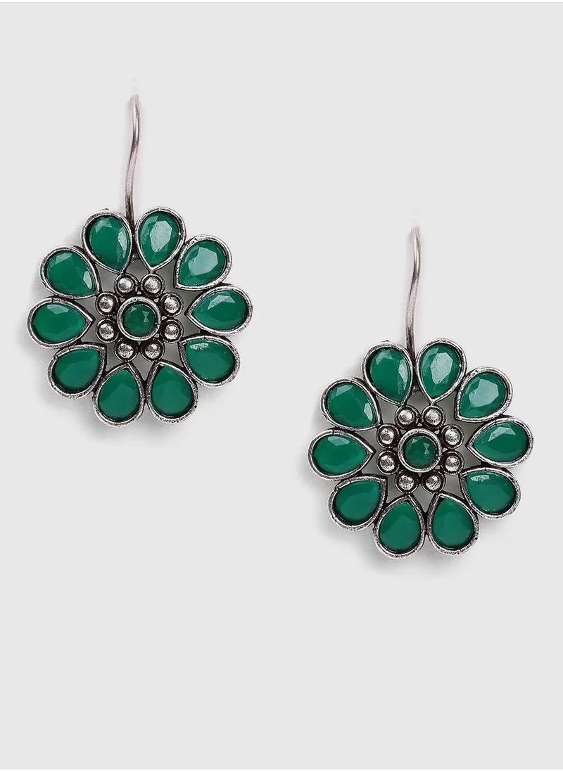 SOHI Green Floral Stud Earrings