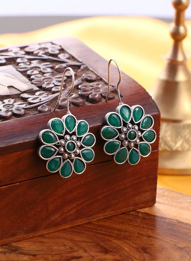 SOHI Green Floral Artificial Stud Earring Jewellery
