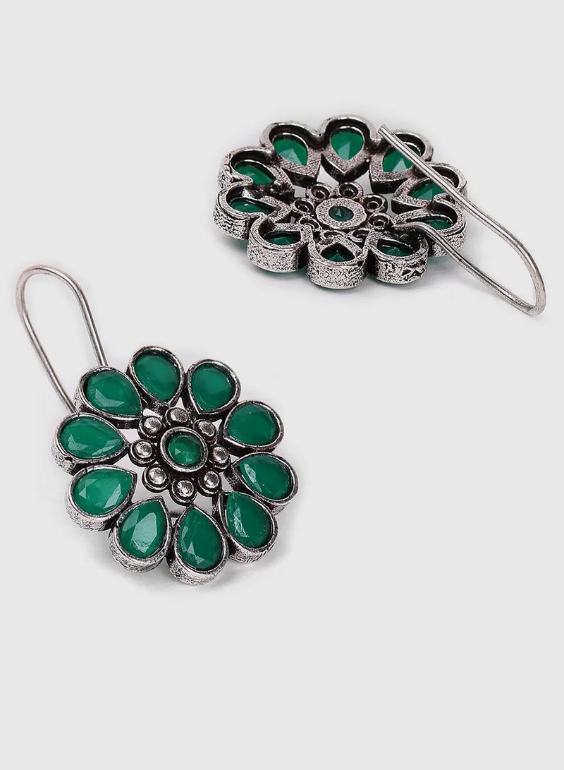 SOHI Green Floral Artificial Stud Earring Jewellery
