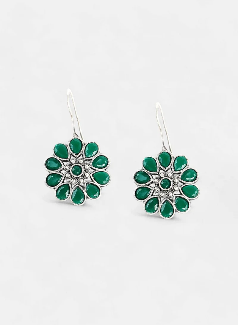 SOHI Green Floral Artificial Stud Earring Jewellery