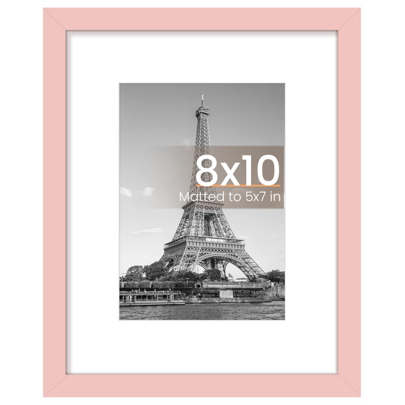 upsimples 8x10 Picture Frame, Display Pictures 5x7 with Mat or 8 x 10 Without, Wall Hanging Photo Frames, Pink, 1 Pack - Image 1