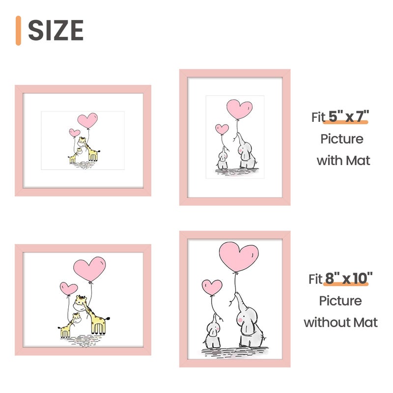 upsimples 8x10 Picture Frame, Display Pictures 5x7 with Mat or 8 x 10 Without, Wall Hanging Photo Frames, Pink, 1 Pack - Image 3