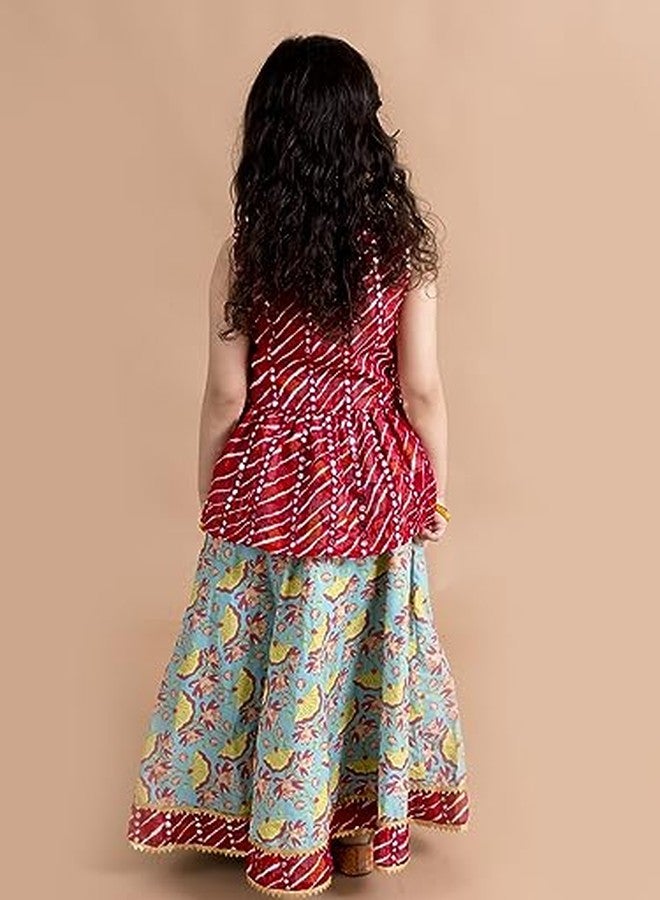 Pspeaches Girl's Green White Printed Sequinned Cotton Readymade Lehenga And Choli Set (Green-5-6Y) - Image 4